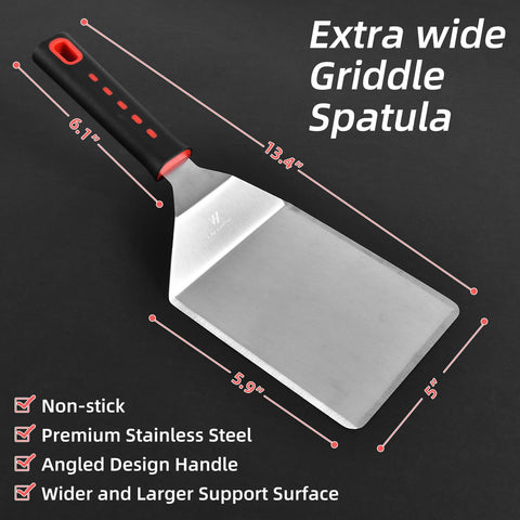VIKEYHOME slotted spatula drains fat while lifting food.