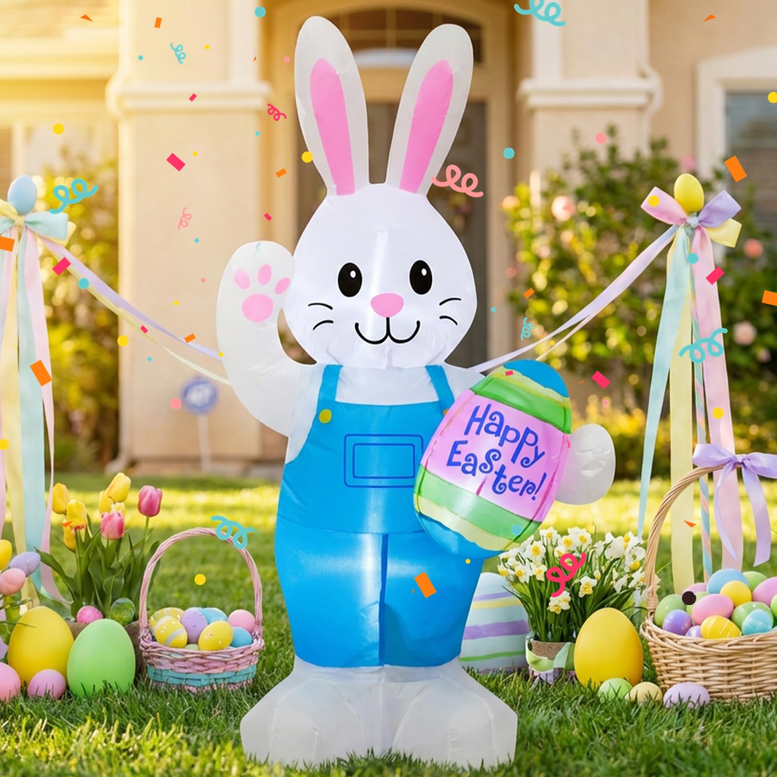 VIKIMORA 4FT Easter Bunny inflatable for outdoor yard display, adds festive curb appeal.