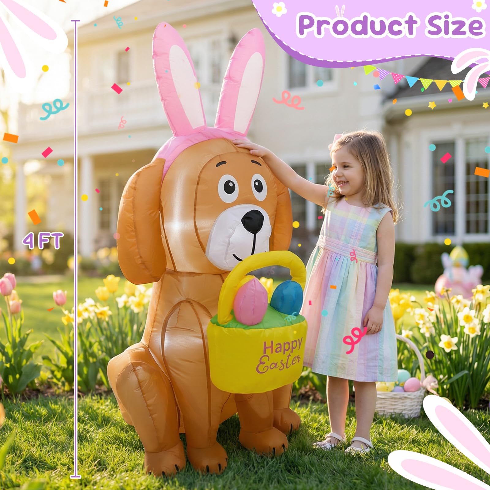 VIKIMORA dog inflatable with Easter eggs adds festive lawn charm.