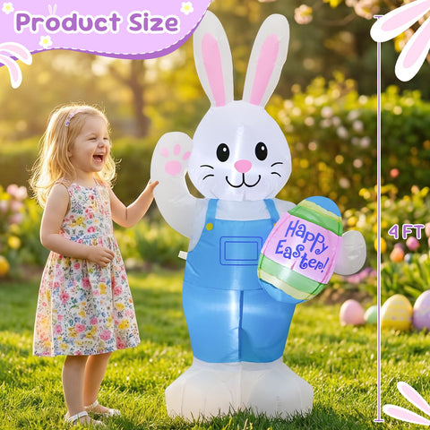 VIKIMORA Easter Bunny inflatable with LED lights brightens nighttime garden decor.