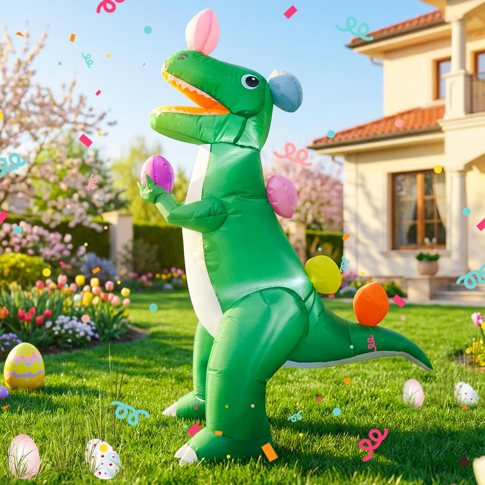 VIKIMORA Easter dinosaur inflatable 4ft lights up your yard for festive photo moments.