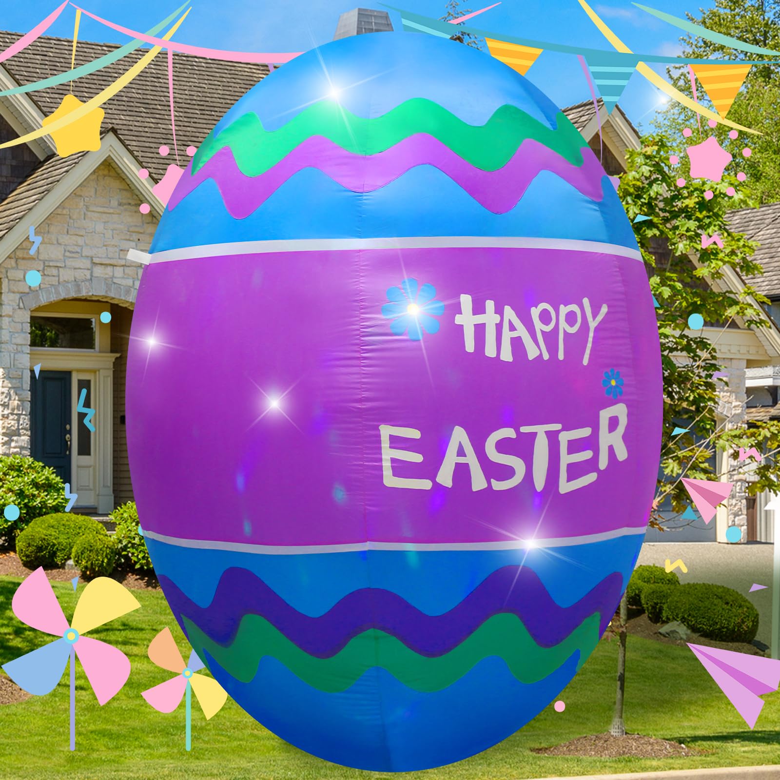 VIKIMORA 6ft Easter Egg inflatable suitable for indoor or outdoor porch displays.