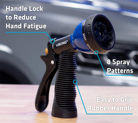 Ergonomic rubberized grip on VIKING nozzle enables comfortable, controlled spraying.