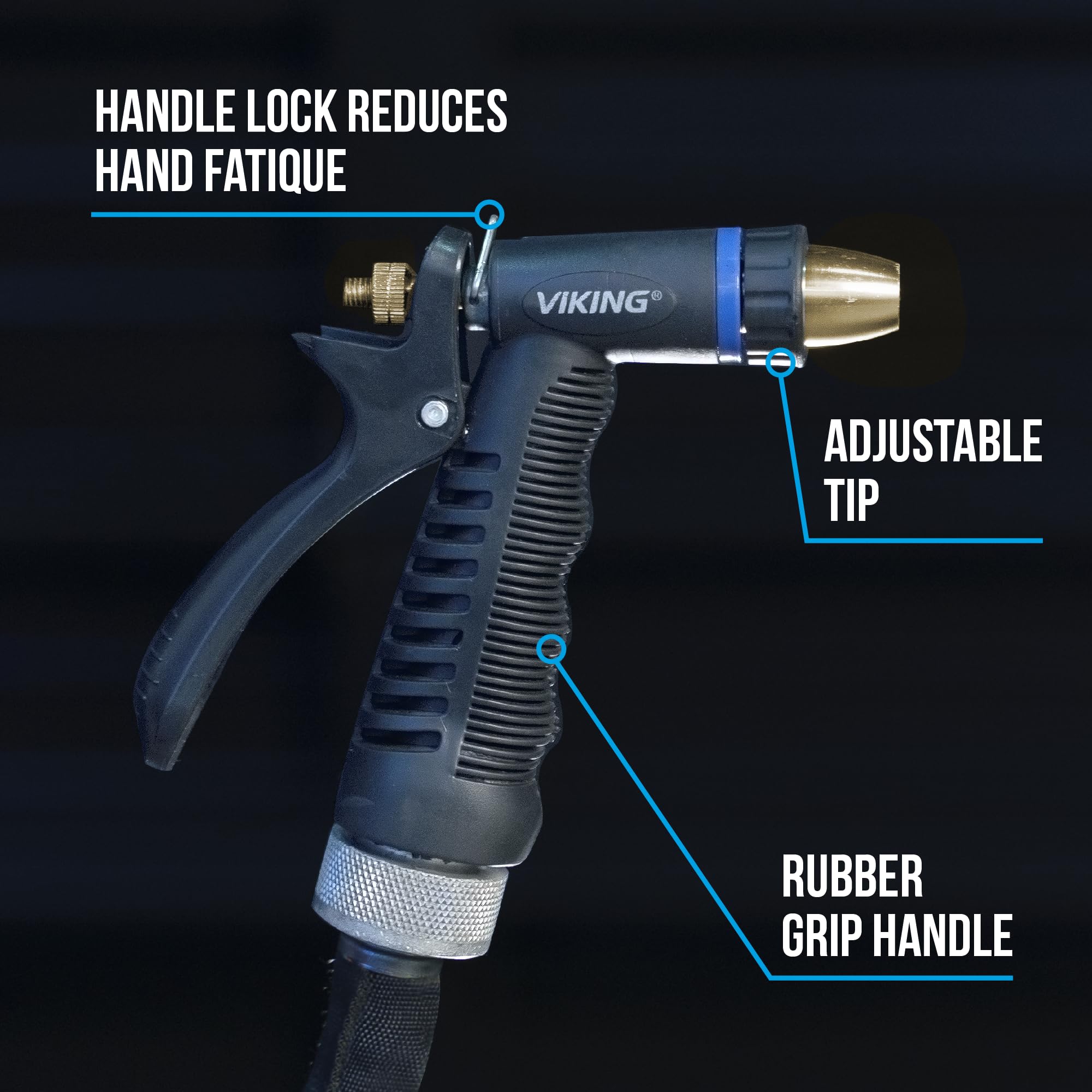 VIKING hose nozzle fits standard hoses for easy connection.