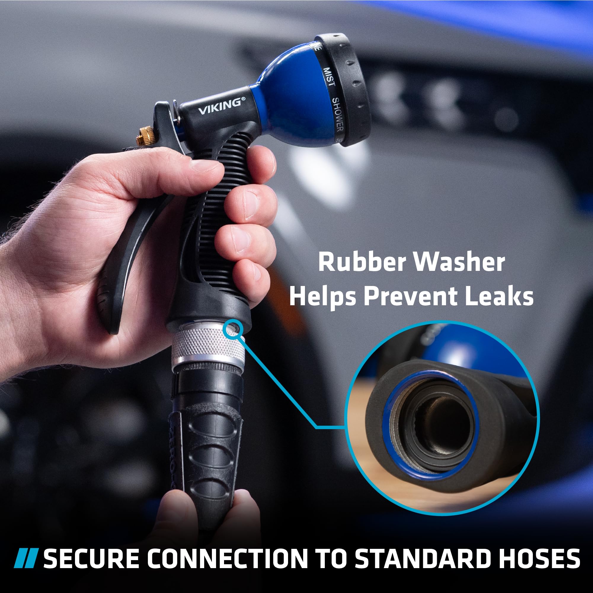 Fits standard garden hoses for easy setup with VIKING nozzle.