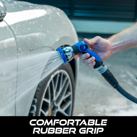 VIKING hose nozzle with thumb-control reduces fatigue during watering tasks.