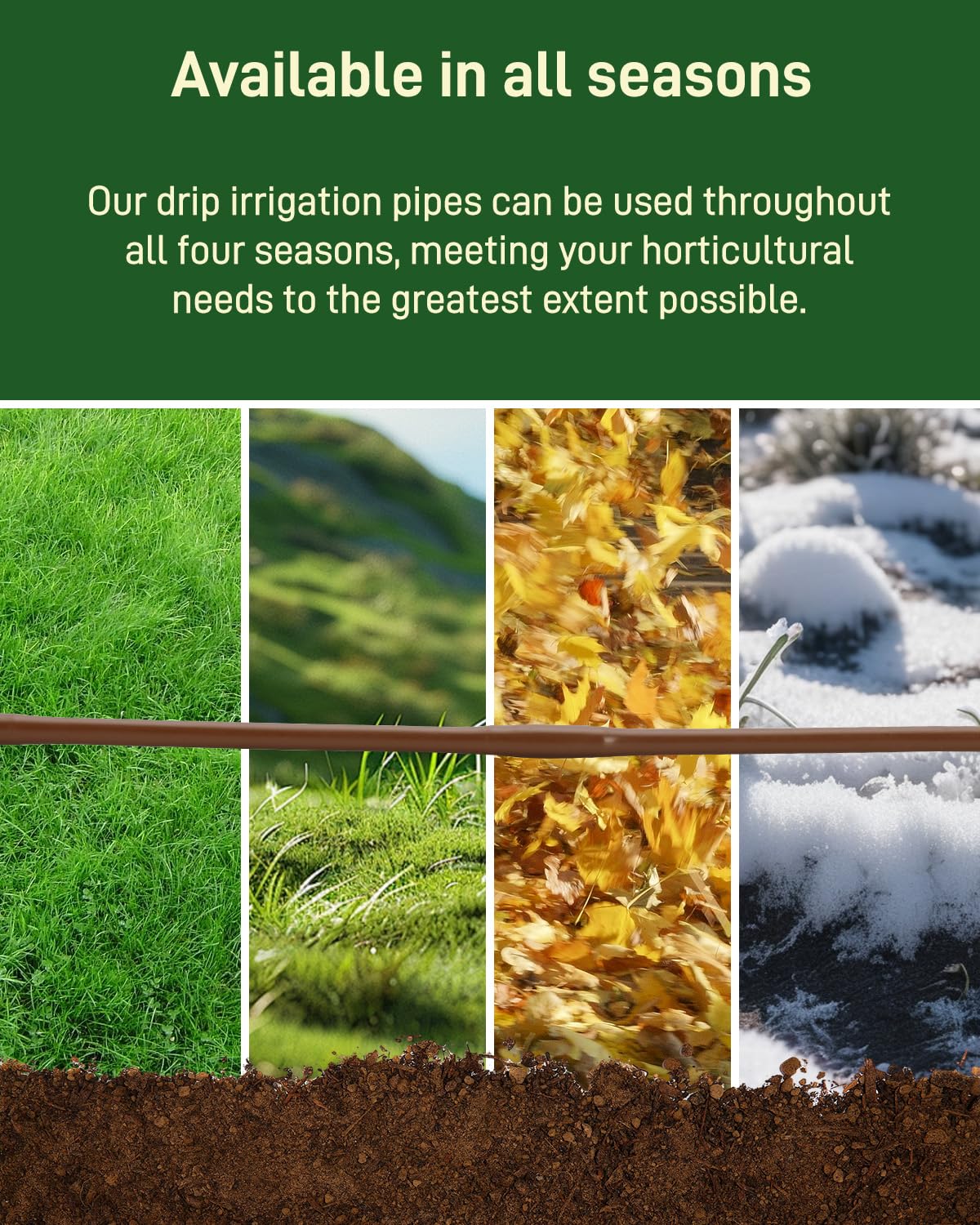Vikua brown drip line blends discreetly with soil.