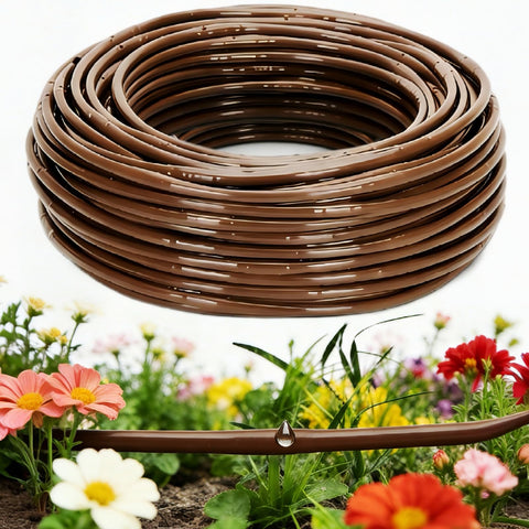 Vikua quarter-inch drip tubing with 6-inch emitters delivering efficient root watering.