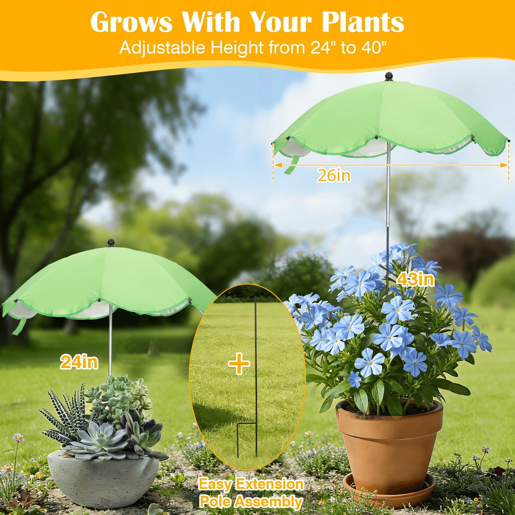 Vikua plant umbrella showing adjustable height for growing plants