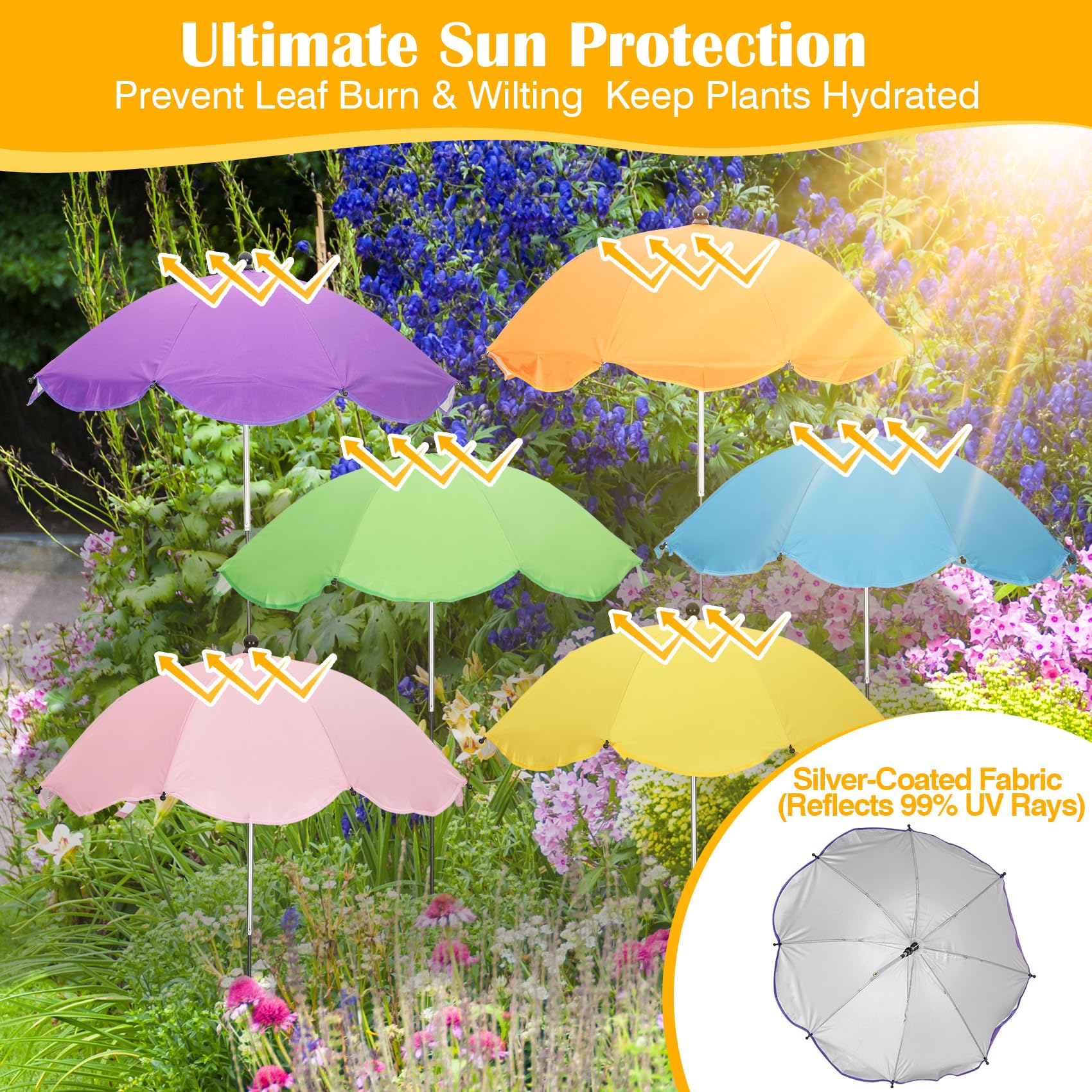 Vikua plant umbrella adjusts in height to protect tall blooms and seedlings