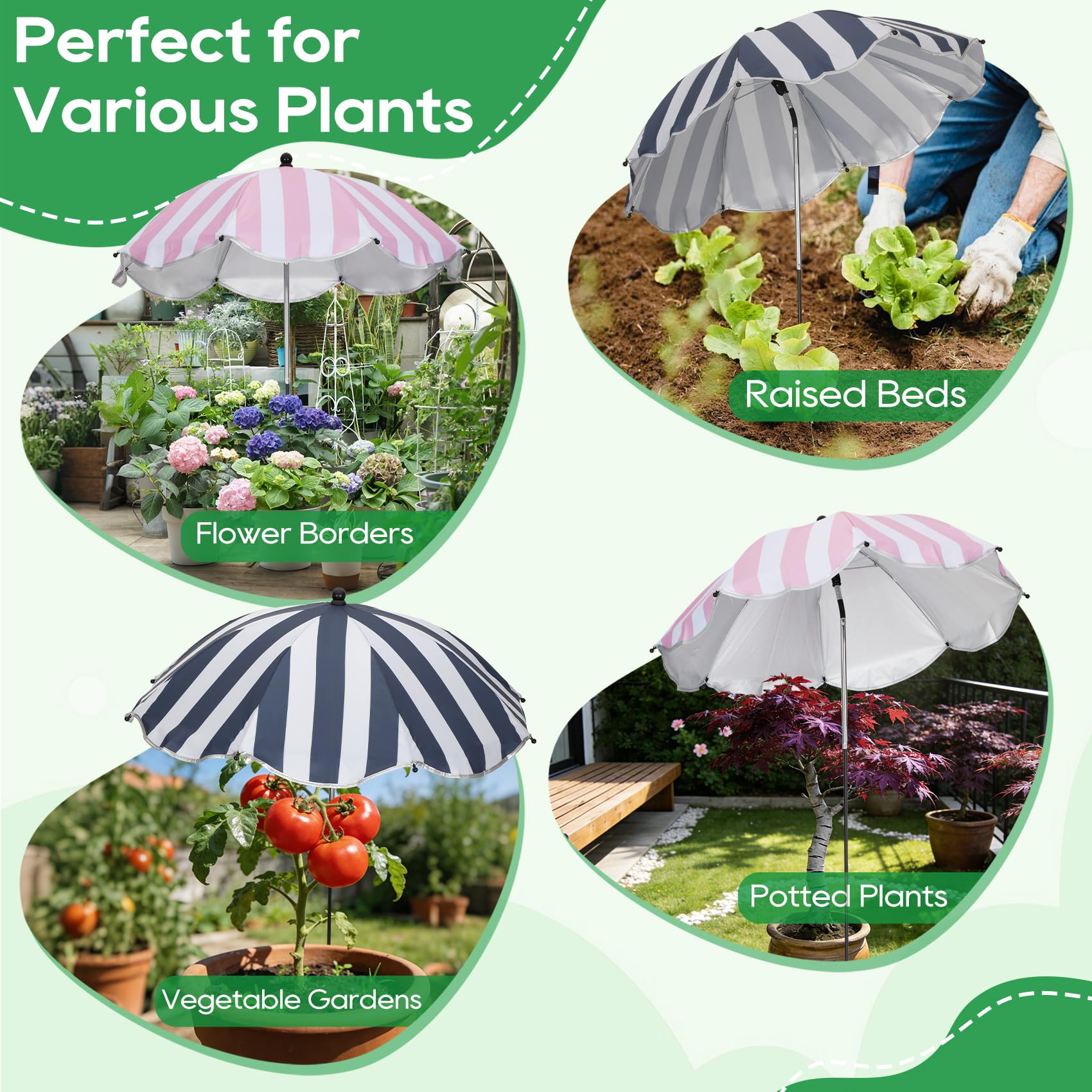 Vikua plant umbrella interior with silver coating to reduce sun exposure