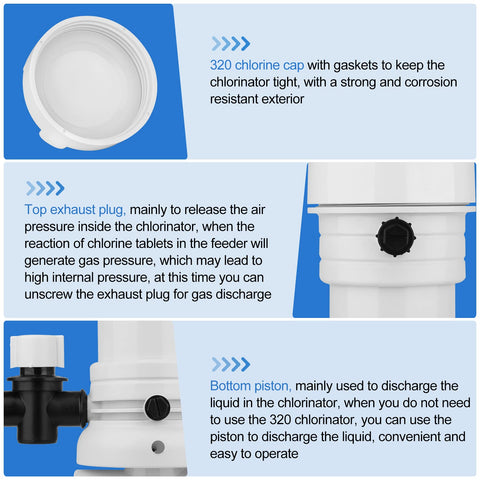 Vikua Rainbow320 inline feeder bottom drain for quick liquid discharge.