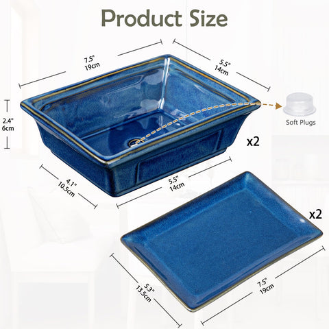 Villa Como bonsai pots blue glaze inside view supports healthy root care
