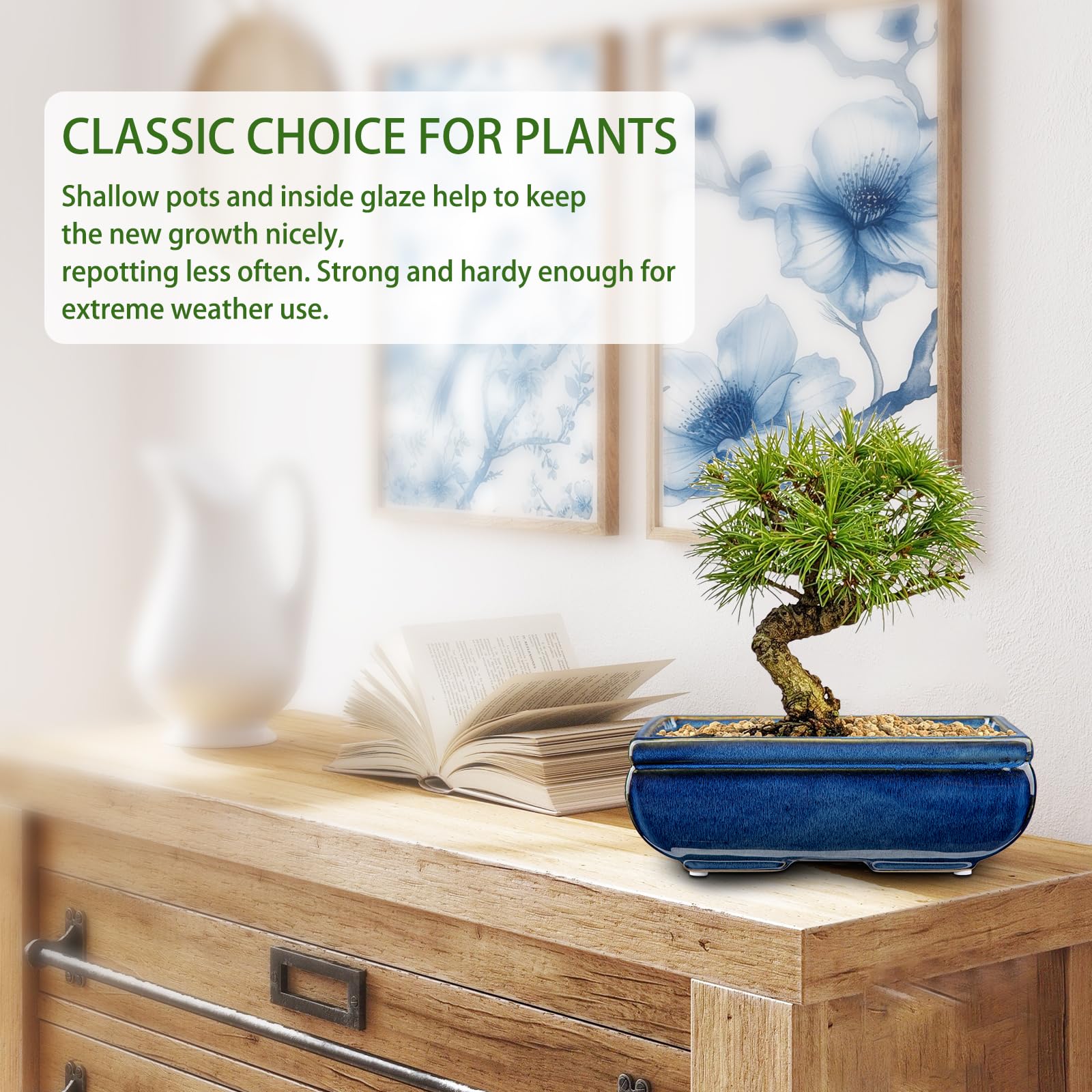 Villa Como blue glaze pot suitable for indoor and outdoor display.