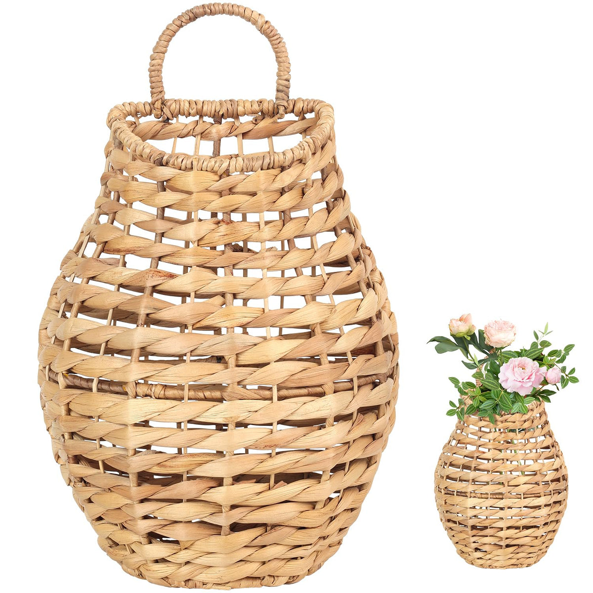 VINAHAND water hyacinth wall basket hanging for rustic entryway organization