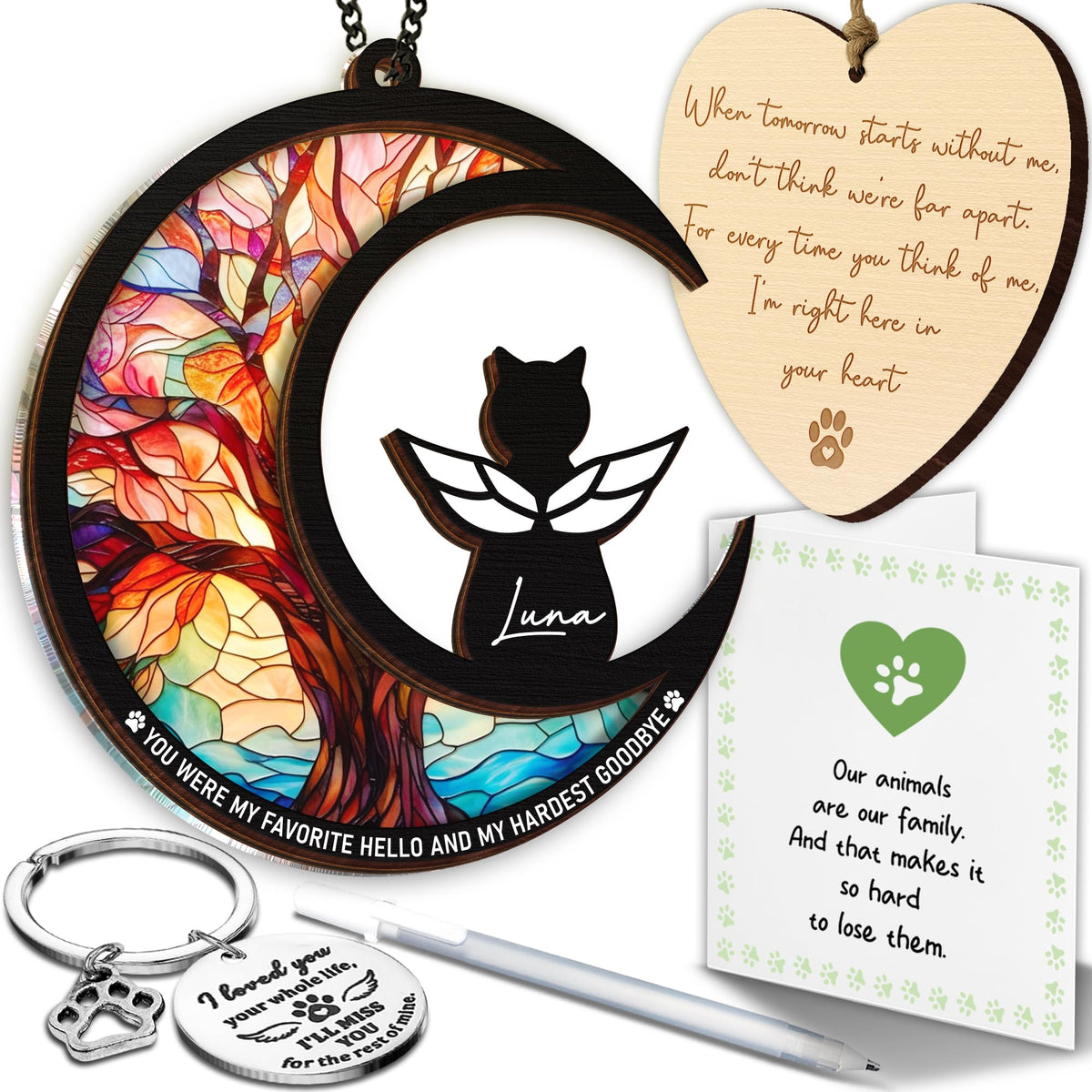 Vinatimes 6-inch cat memorial suncatcher with personalized name inscription in the window.