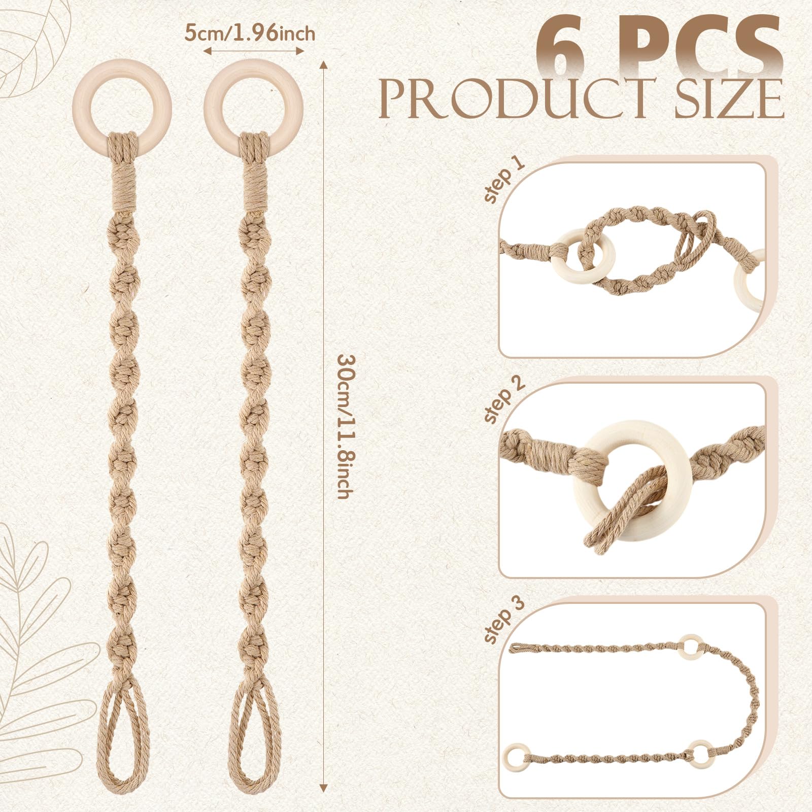 Vincreem wooden rings and rope create Bohemian décor while supporting pots.