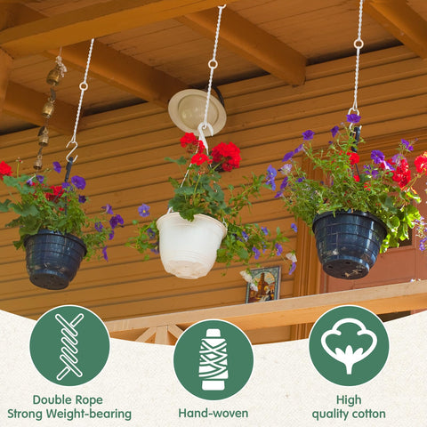 Vincreem macrame hanger extender hanging a plant indoors.