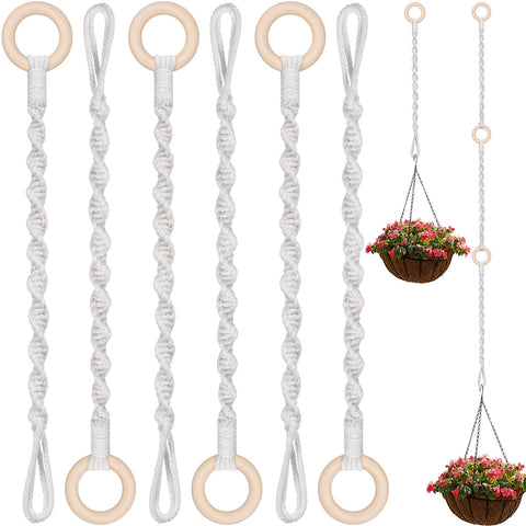 Vincreem macrame hanger extender close-up with wooden ring for sturdy plant support.