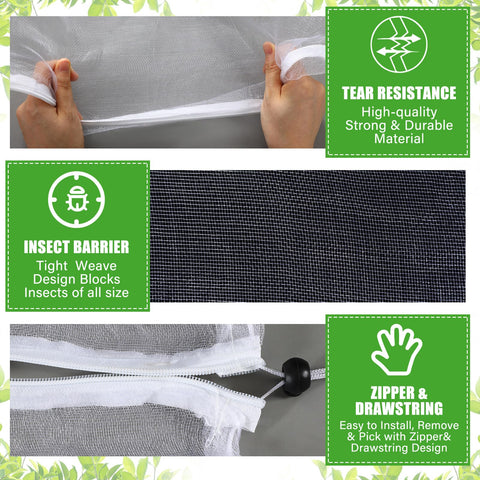 Vincreem netting with zipper and drawstring enables quick garden access.