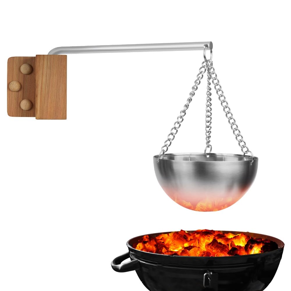 Vindar swing-arm sauna bowl allows flexible positioning over sauna rocks.
