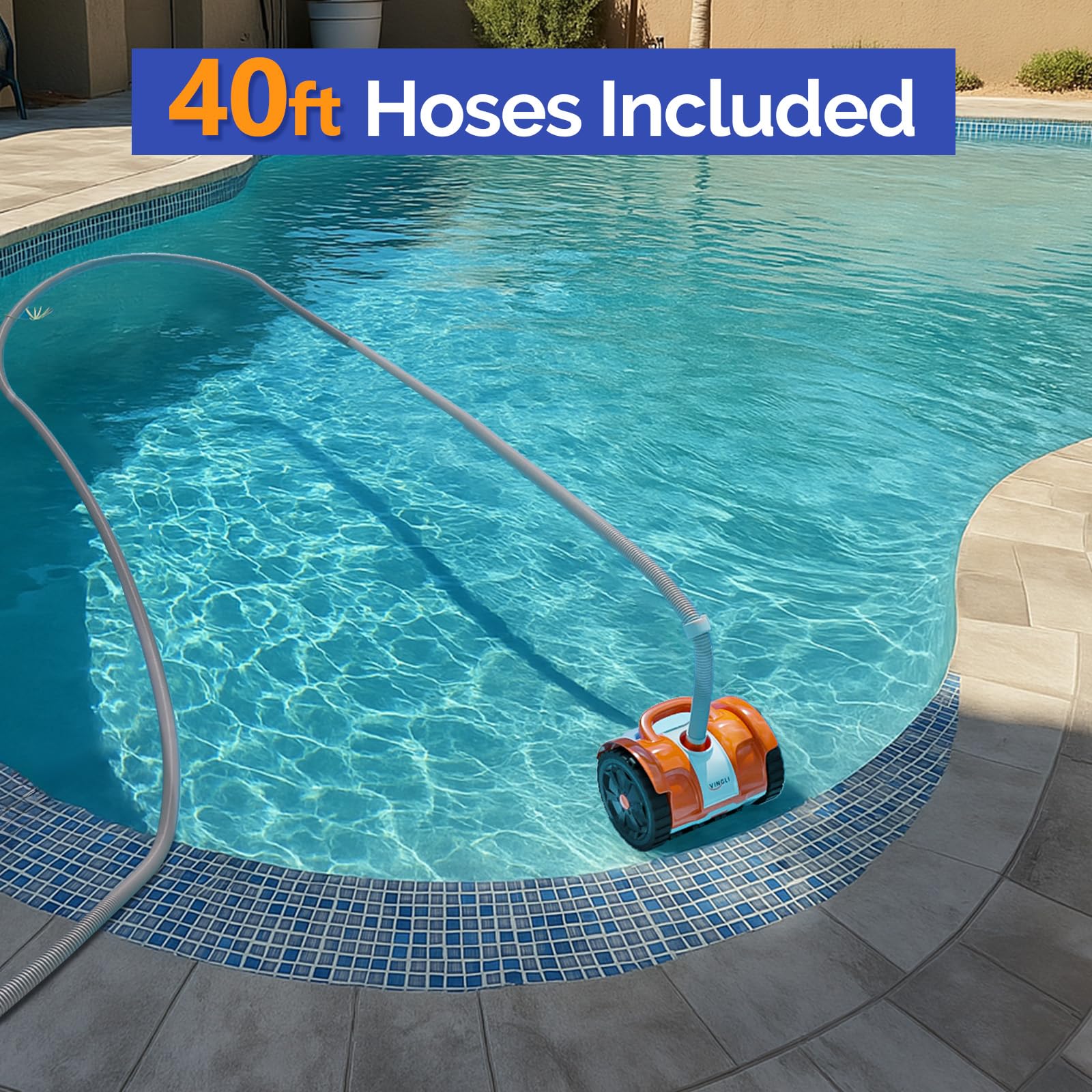VINGLI 40 ft heavy-duty hose segments laid out for larger pools.