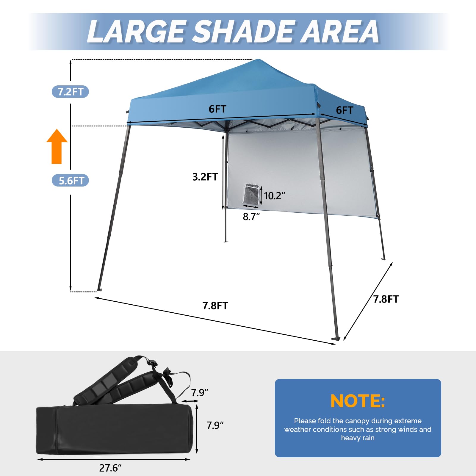VINGLI blue pop up canopy side panel adds sun and rain protection