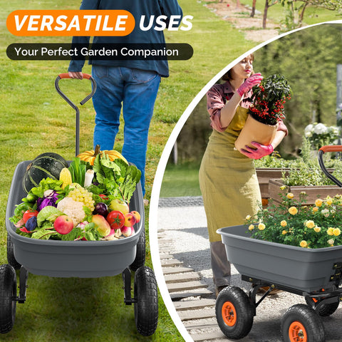 VINGLI Dump Cart Wagon robust frame built for outdoor use.