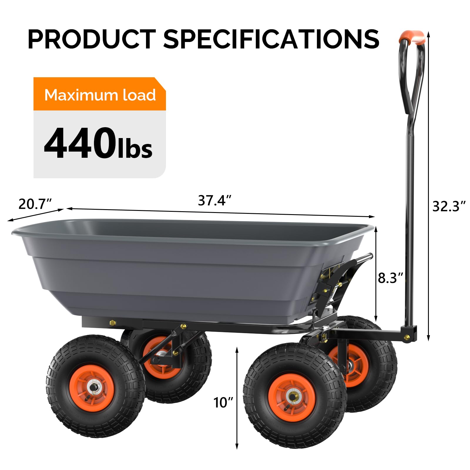 VINGLI Dump Cart Wagon loaded bed ready to haul mulch or gravel.