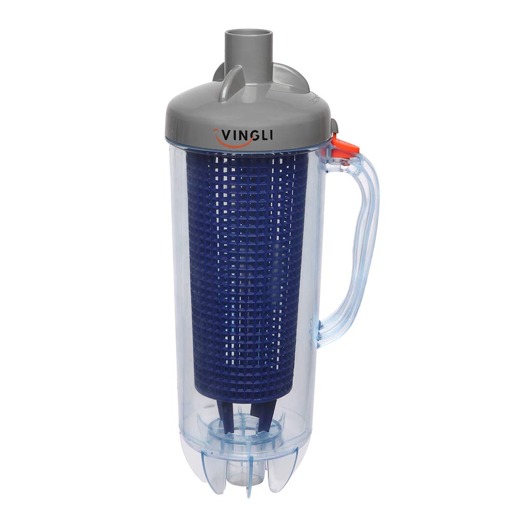 VINGLI leaf canister with mesh basket traps debris before reaching the pool pump.
