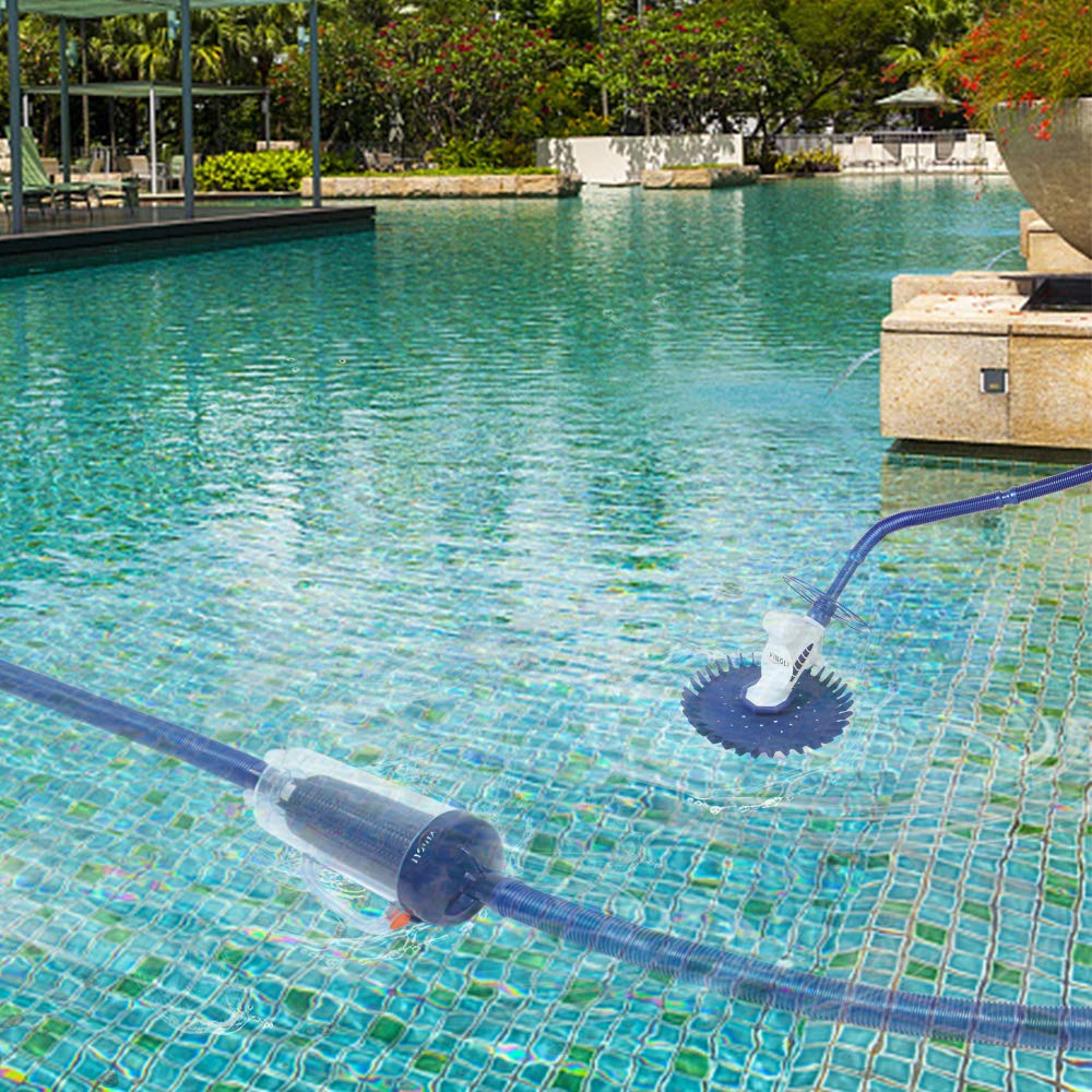 VINGLI leaf trap canister blue with lid open, easy access to debris basket for quick emptying