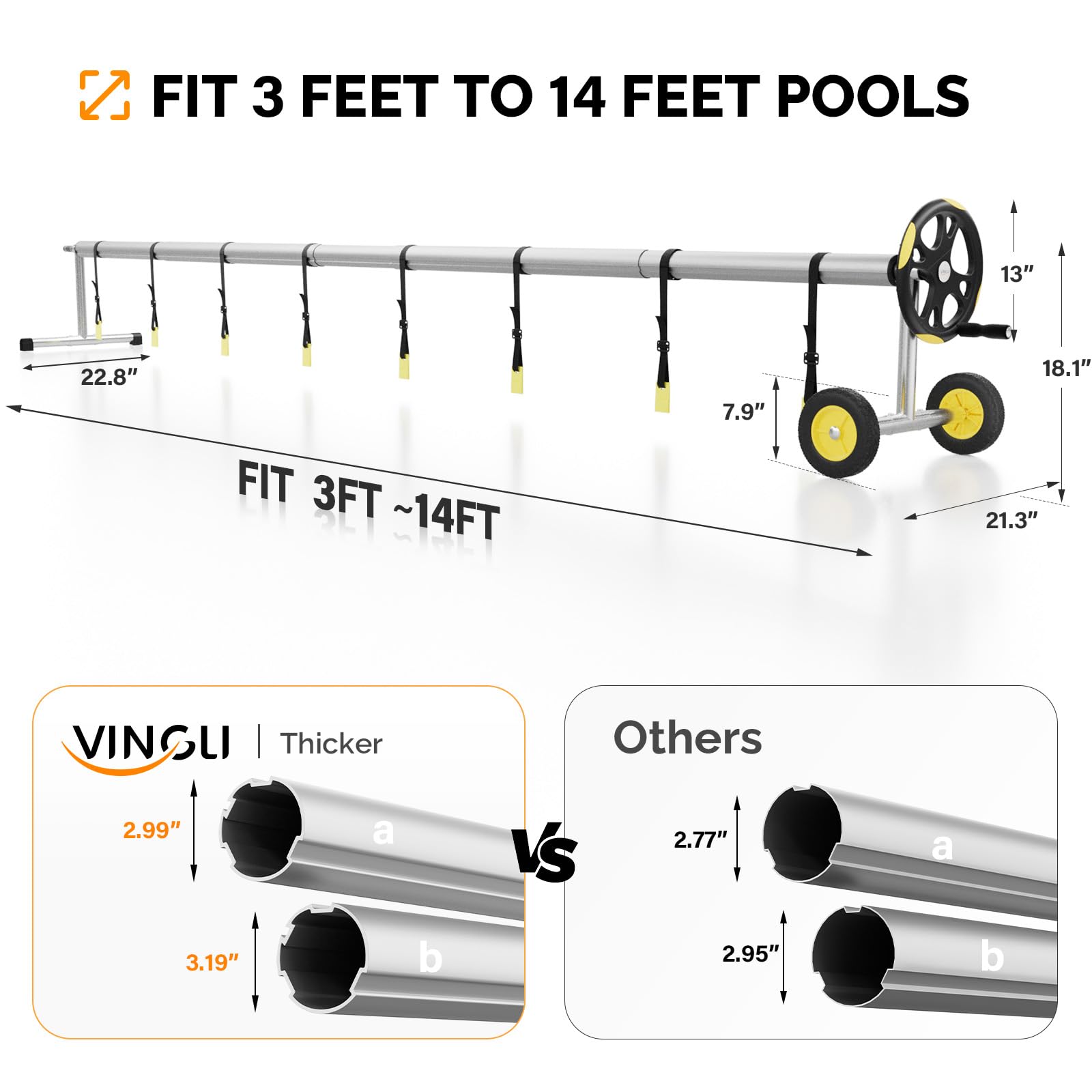 VINGLI pool cover reel lockable tube setup supports steadier operation