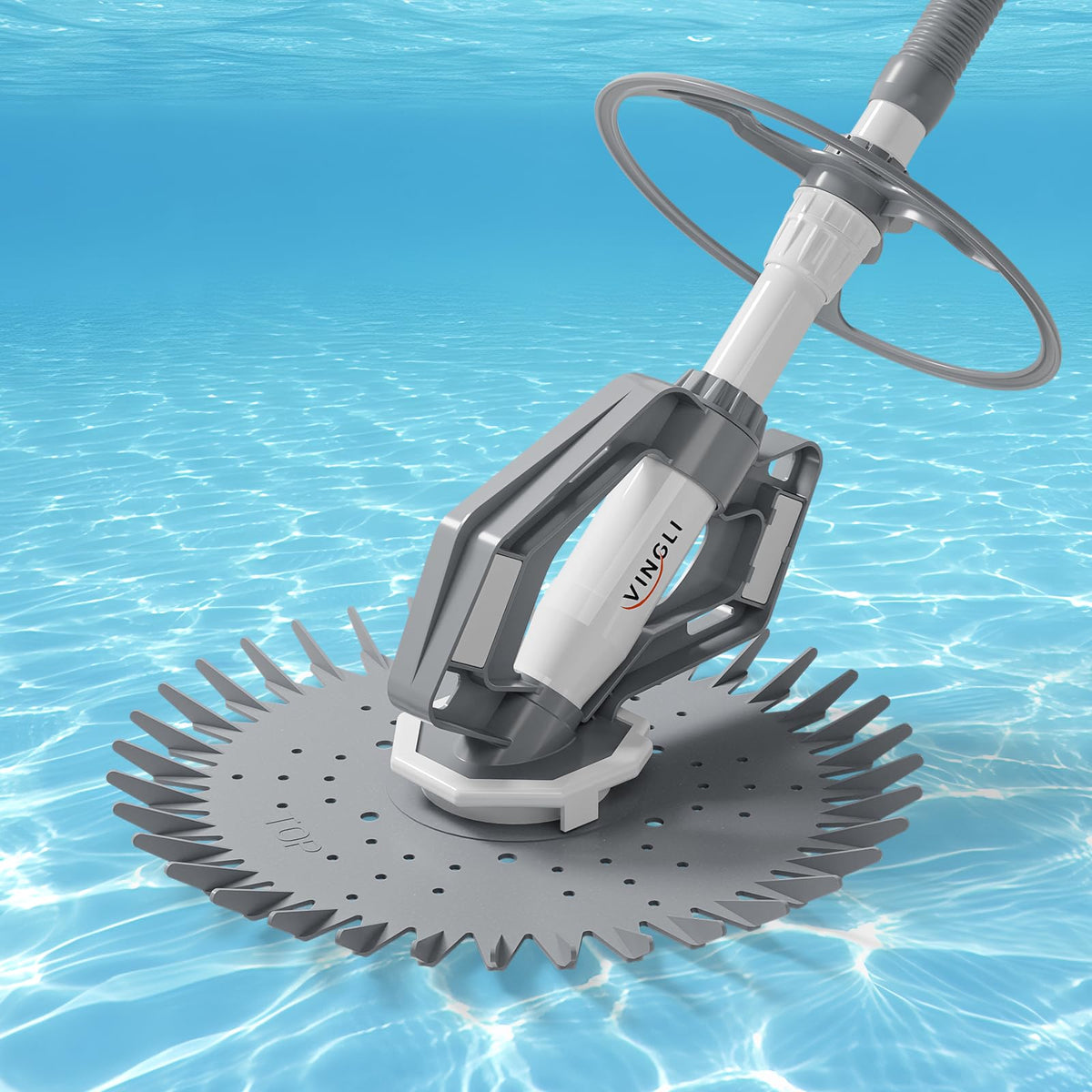 VINGLI pool vacuum cleaner front view, compact and low-noise design.