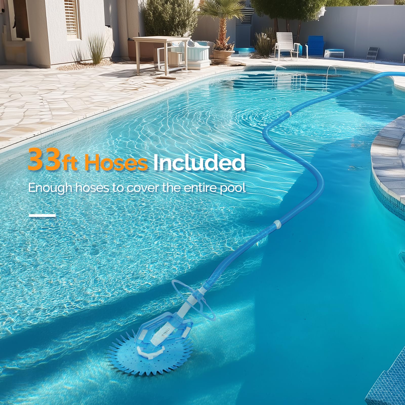 VINGLI pool vacuum cleaner in use in an in-ground pool.