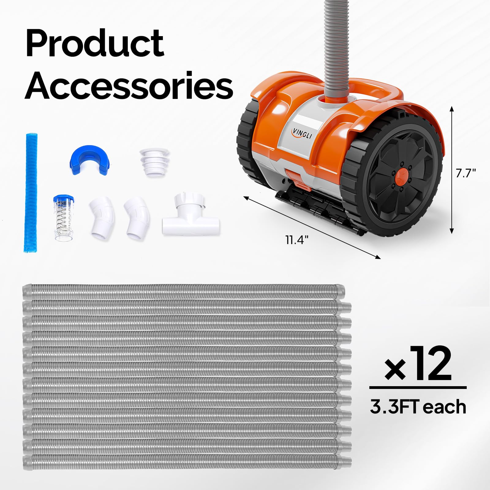 VINGLI scratch-resistant hoses protect the pool finish during deep cleaning sessions.