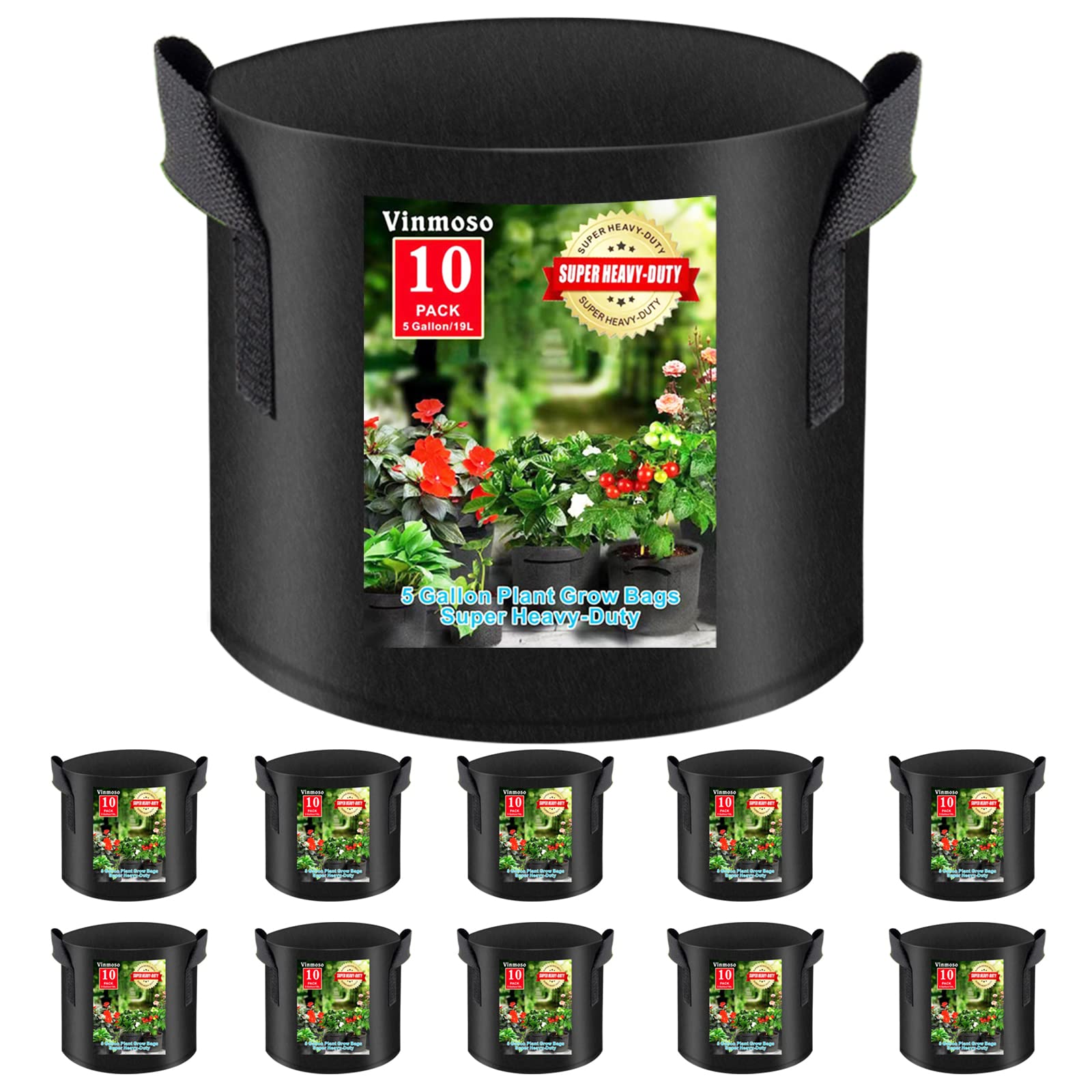 Vinmoso grow bags with handles demonstrate easy transport for soil and plants.
