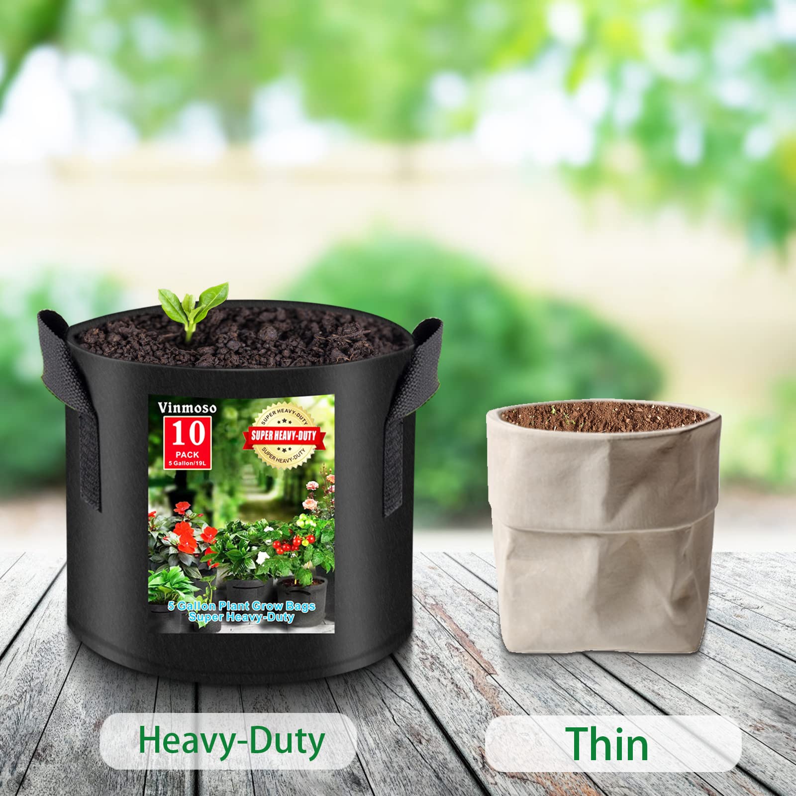 Portable soil bags by Vinmoso suitable for balcony gardening.