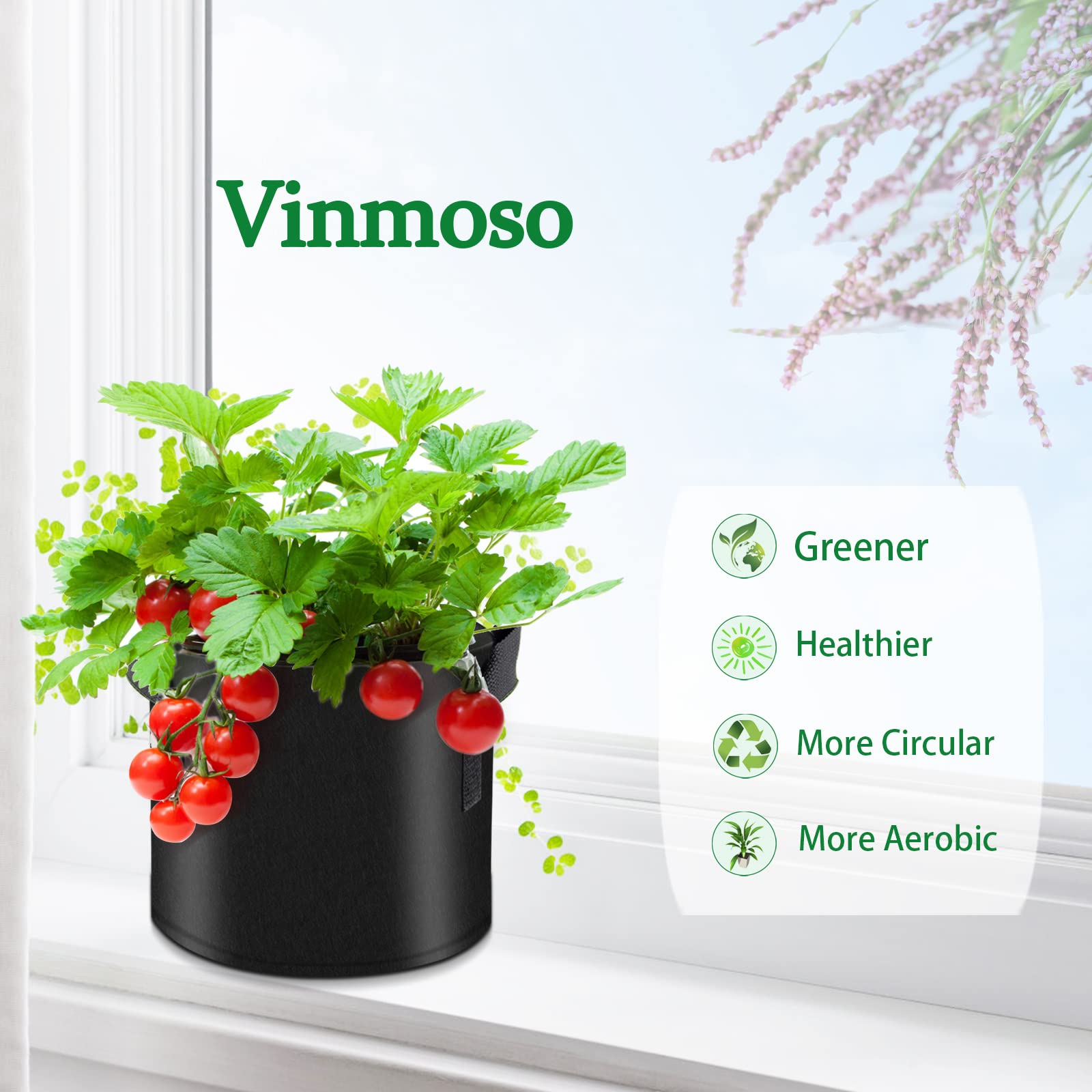 Washable and recyclable Vinmoso grow bags simplify reuse.