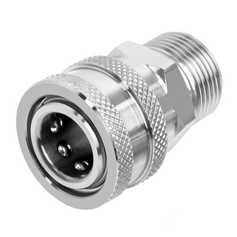 Vinnonvi M22-14mm to 3/8 quick connect adapter assembly demonstrates secure fit for high-pressure cleaning.