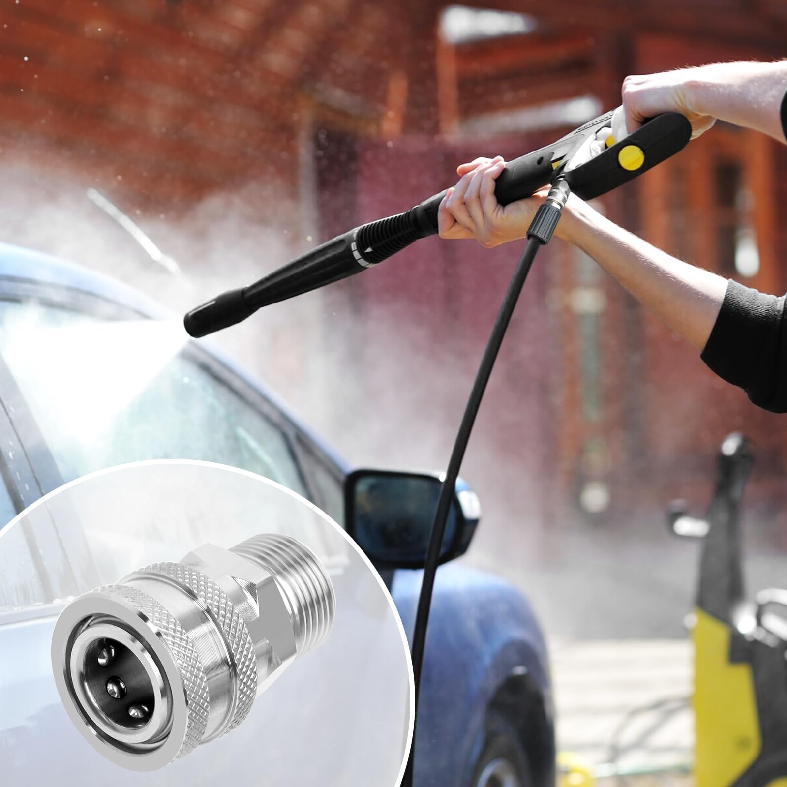 Vinnonvi M22-14mm to 3/8 quick-connect fitment for fast hose swapping.