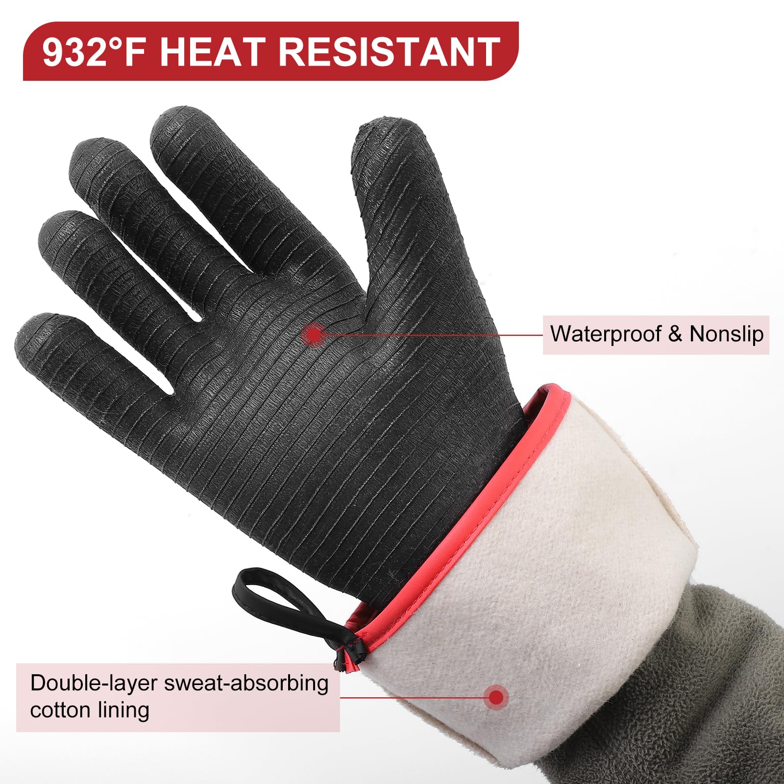 VINREAL BBQ Gloves showing 14-inch sleeve protection during outdoor cooking
