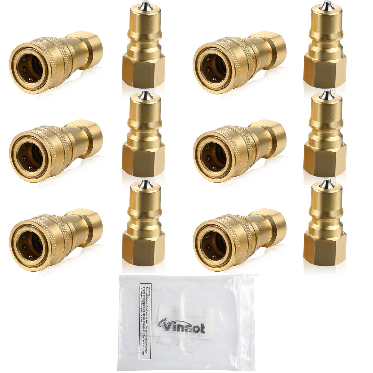 Vinsot 6-set 1/4-inch brass quick-disconnect couplers for easy, leak-free connections