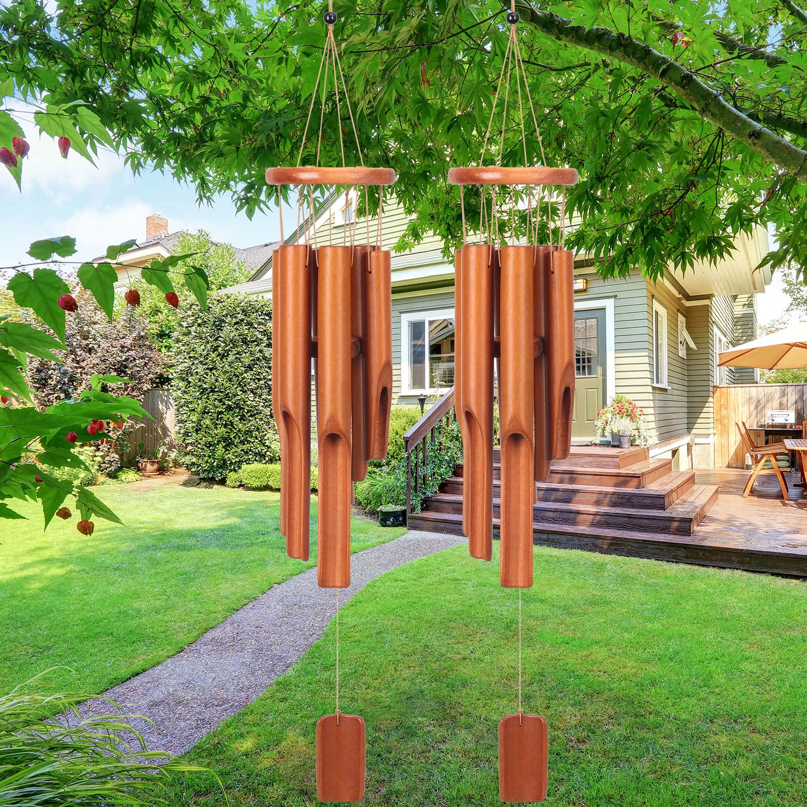 Vinsot bamboo wind chimes 30 inches left view creates calm outdoor ambience