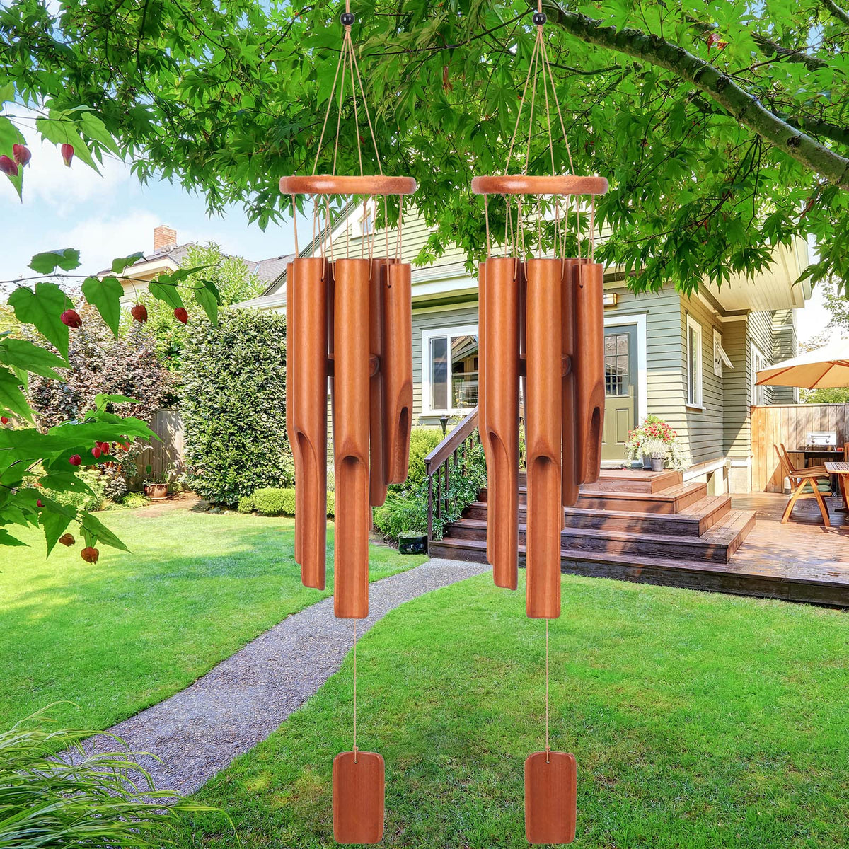 Vinsot bamboo wind chimes 30 inches left view creates calm outdoor ambience