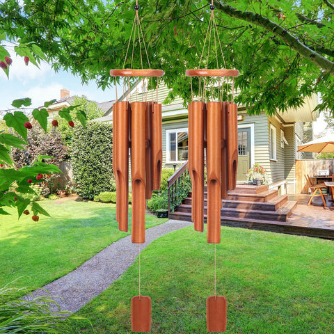 Vinsot bamboo wind chimes 30 inches left view creates calm outdoor ambience