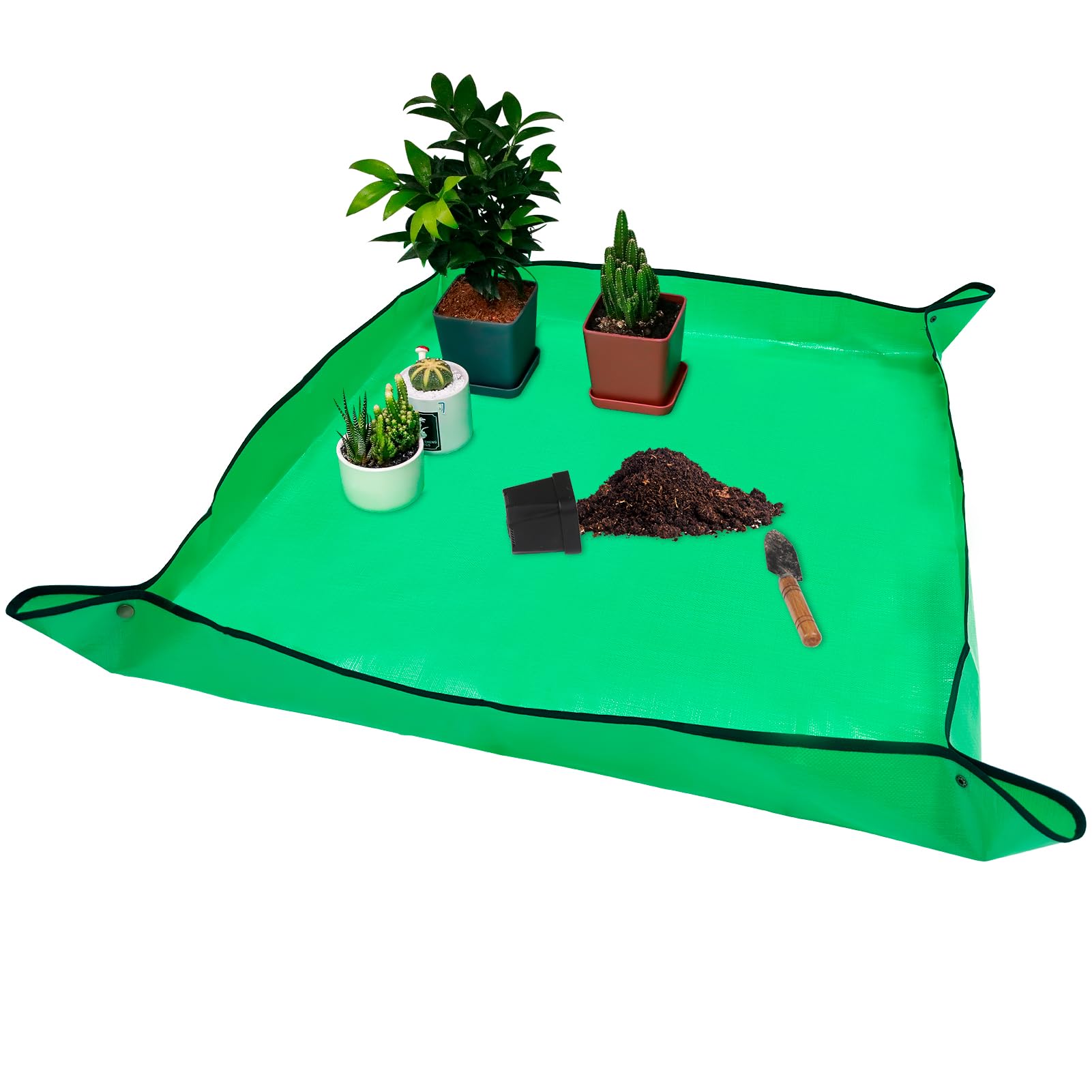 VinYankee repotting mat lies flat on a worktable for mess-free planting.