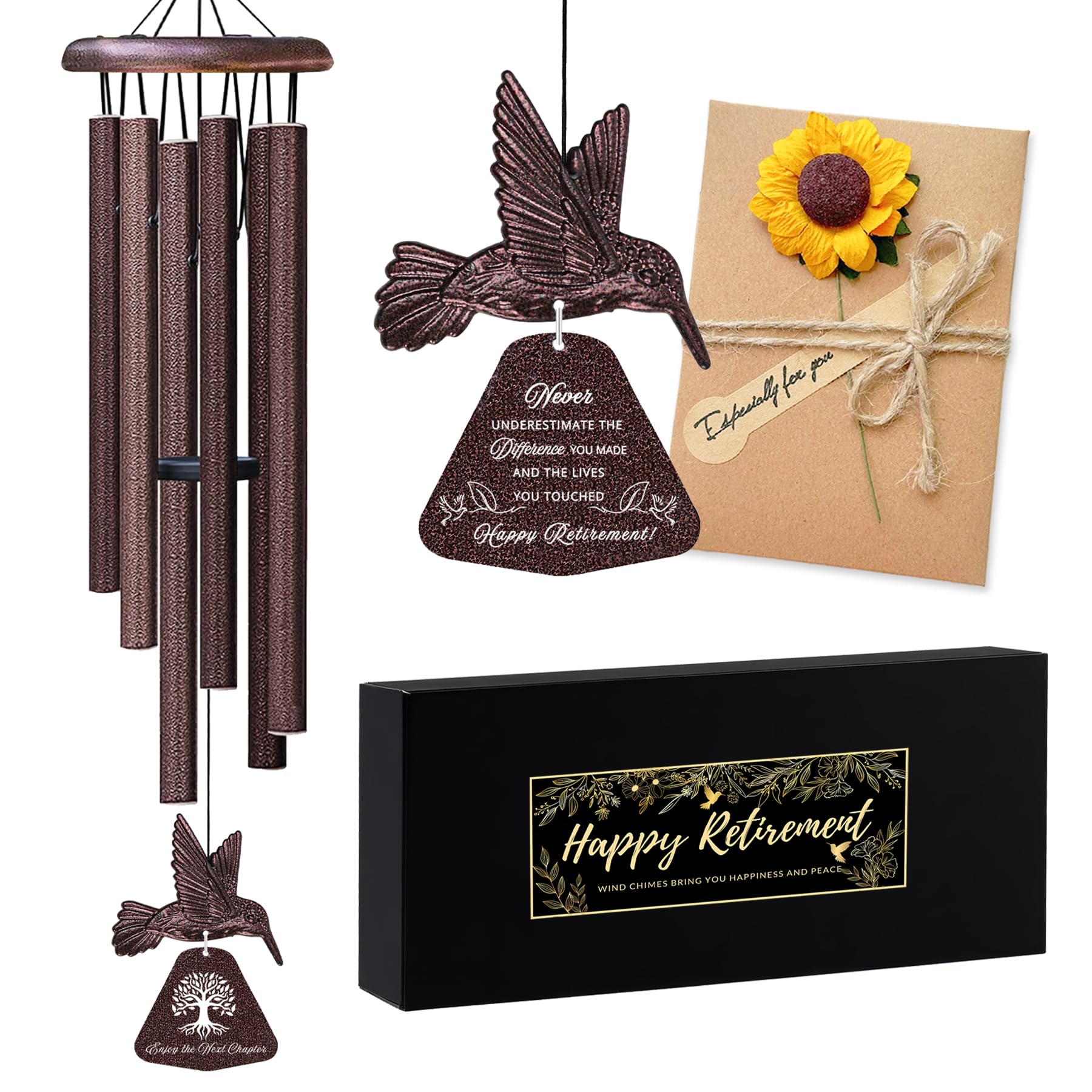 Violinak retirement wind chime with hummingbird for outdoor porch decor and farewell