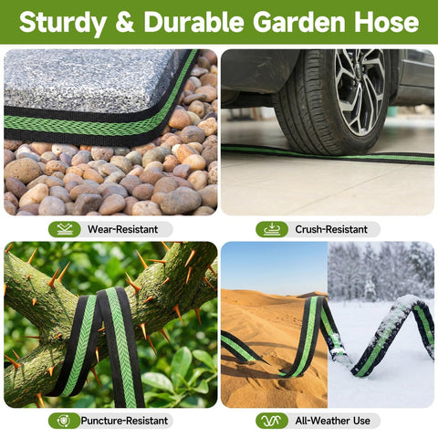 VIONMI garden hose all-weather flexibility adapts to hot sun and freezing temps.
