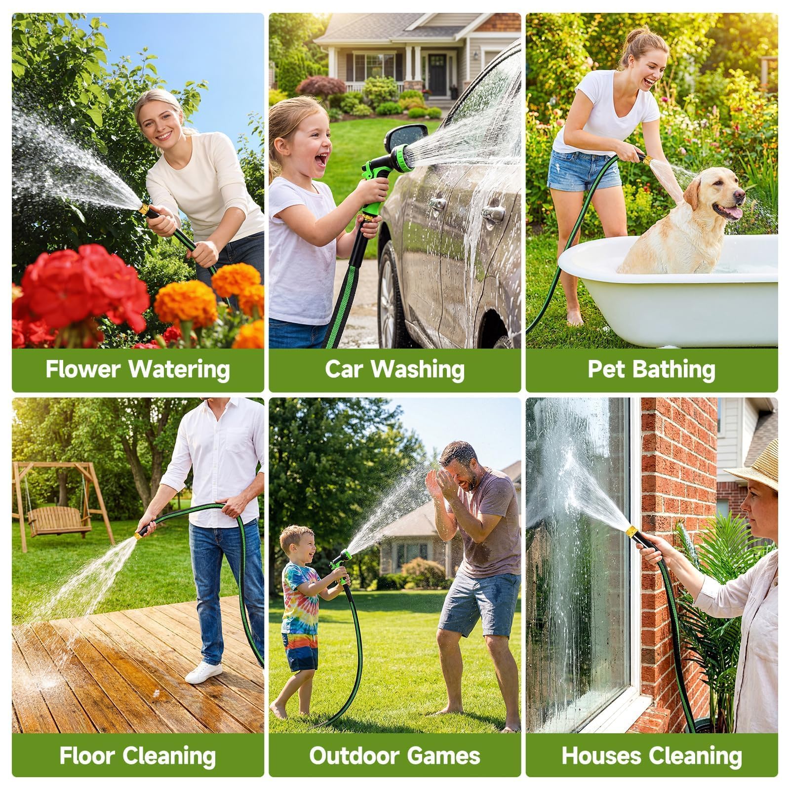 VIONMI garden hose suits watering, car washing, and outdoor cleaning tasks.