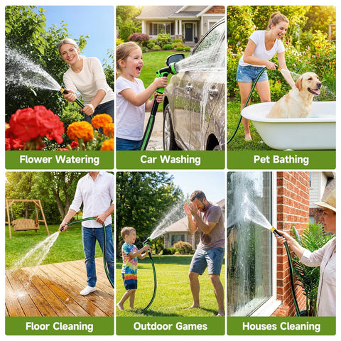 VIONMI garden hose suits watering, car washing, and outdoor cleaning tasks.